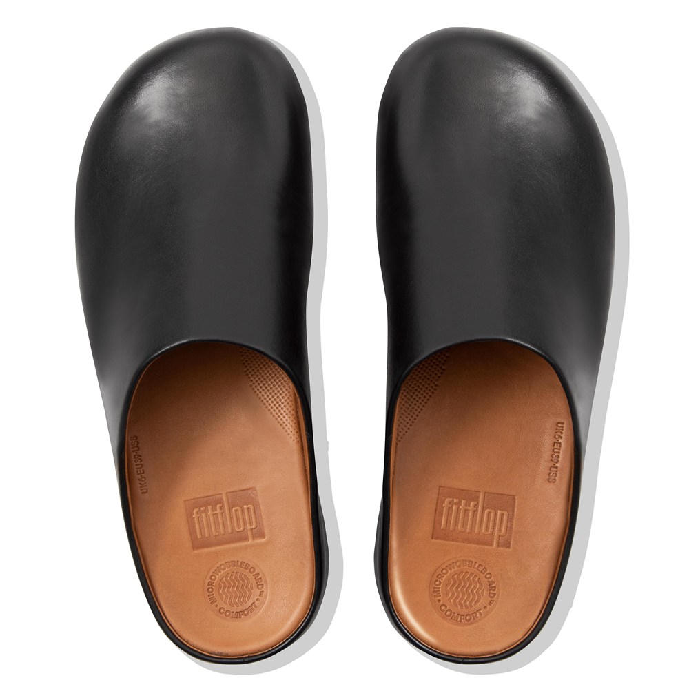 Fitflop Womens Clogs Black - Shuv Leather - 07FGULPIQ